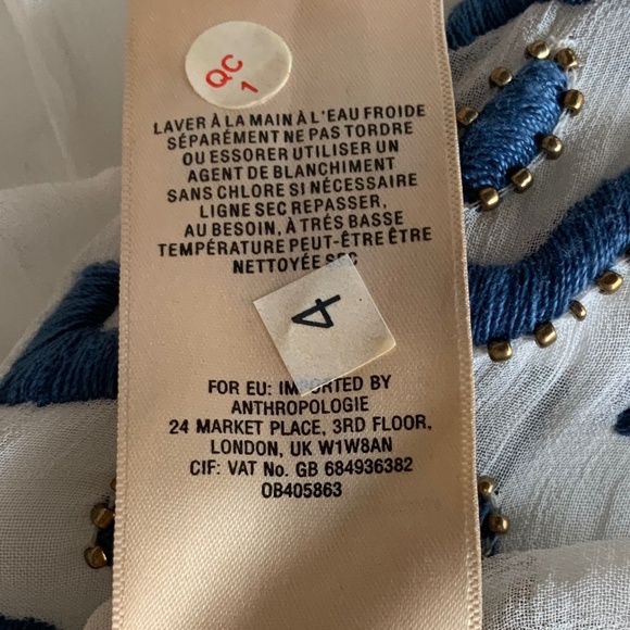 Anthropologie Diem Ivory Chiffon Embroidered Beaded Boho Flounce Peasant Top 6 - Picture 11 of 15
